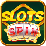 Slots spin app logo in green background with yellow and red text